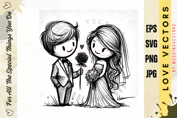 Elevate Your Announcements with Wedding Couple and Love Vectors - C400