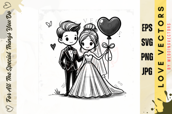 Minimal Romantic Keepsake Art: Exploring Wedding Couple and Love Vectors - C3928